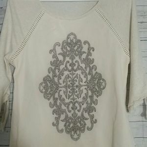WIT & WISDOM Creme Embellished Top Size Small